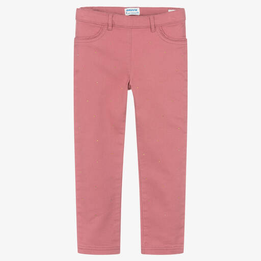 Mayoral-Girls Pink Cotton Rhinestone Trousers | Childrensalon Outlet