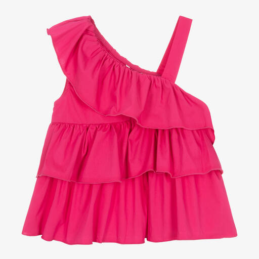 Mayoral-Girls Pink Cotton Ruffle Blouse | Childrensalon Outlet