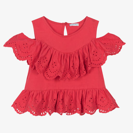 Mayoral-Girls Pink Cotton Ruffle Top | Childrensalon Outlet