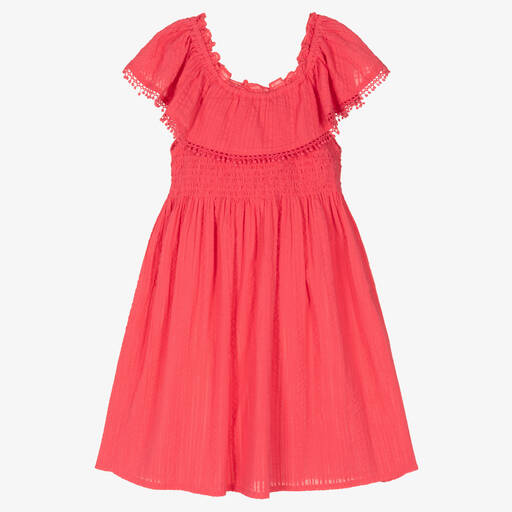 Mayoral-Girls Pink Cotton Seersucker Dress | Childrensalon Outlet