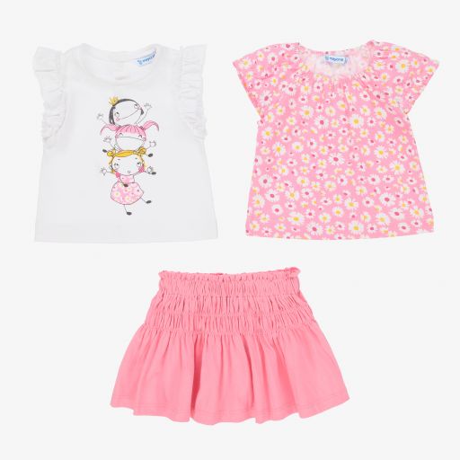 Mayoral-Girls Pink Cotton Skirt Set | Childrensalon Outlet
