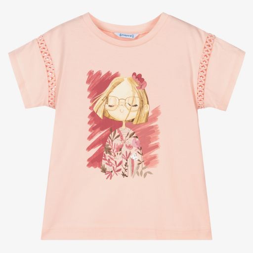 Mayoral-Girls Pink Cotton T-Shirt | Childrensalon Outlet