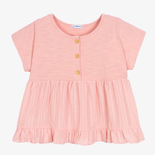 Mayoral-Girls Pink Cotton T-Shirt | Childrensalon Outlet