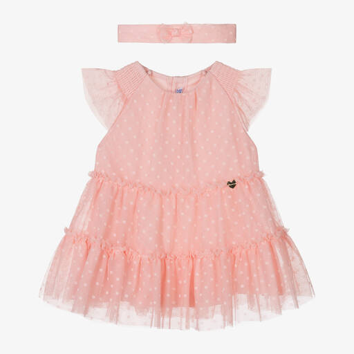 Mayoral-Girls Pink Cotton & Tulle Dress Set | Childrensalon Outlet