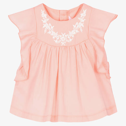 Mayoral-Girls Pink Embroidered Blouse  | Childrensalon Outlet