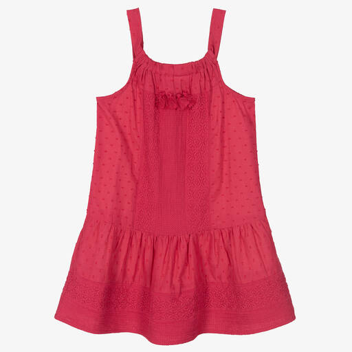 Mayoral-Girls Pink Embroidered Cotton Dress | Childrensalon Outlet