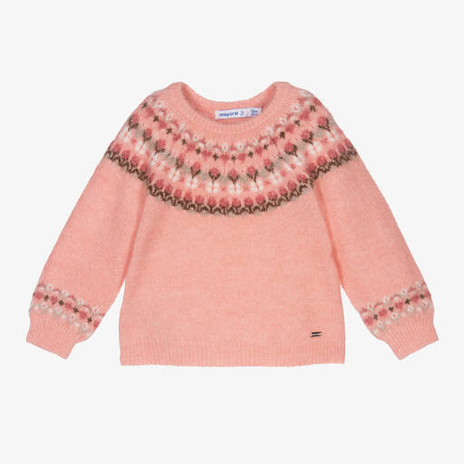 Mayoral-Girls Pink Fair Isle Sweater | Childrensalon Outlet