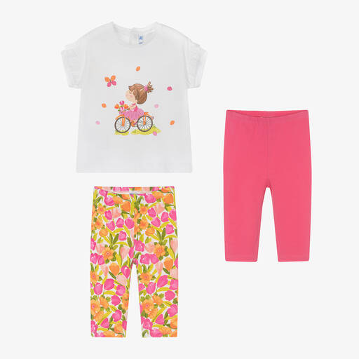 Mayoral-Girls Pink Floral Cotton Leggings Set | Childrensalon Outlet