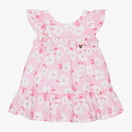Mayoral-Girls Pink Floral Cotton Shirred Dress | Childrensalon Outlet