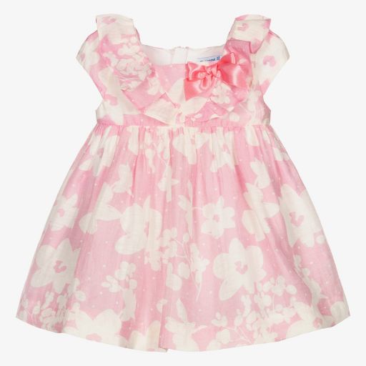 Mayoral-Girls Pink Floral Linen Dress | Childrensalon Outlet