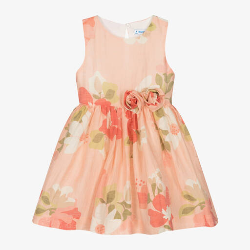 Mayoral-Girls Pink Floral Linen Dress | Childrensalon Outlet