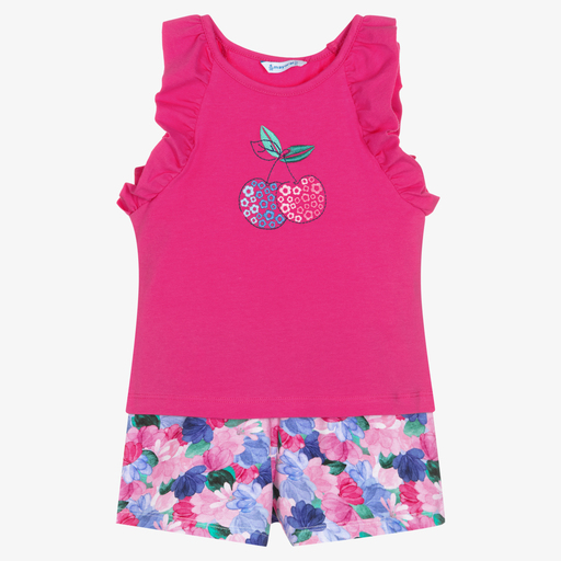 Mayoral-Girls Pink Floral Shorts Set | Childrensalon Outlet