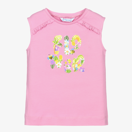 Mayoral-Girls Pink Flower Cotton Top | Childrensalon Outlet