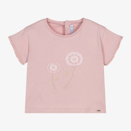 Mayoral-Girls Pink Flowers Cotton T-Shirt | Childrensalon Outlet