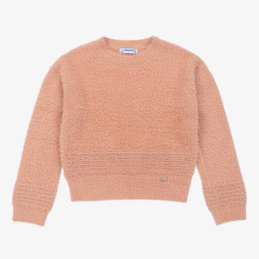 Mayoral-Girls Pink Fluffy Knit Sweater | Childrensalon Outlet