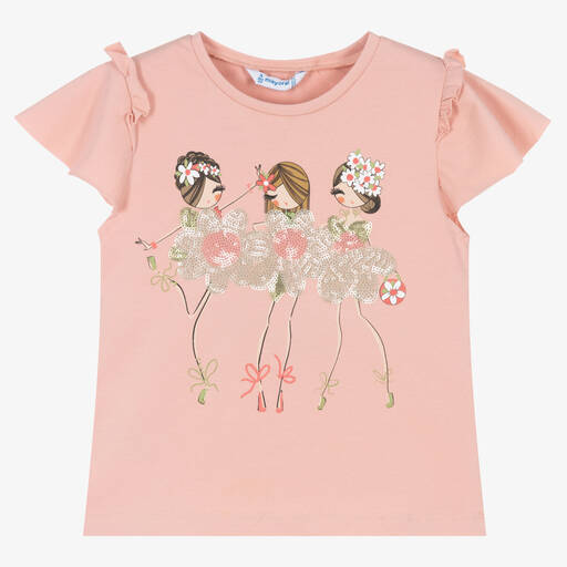 Mayoral-Girls Pink & Gold Sequin Flower T-Shirt | Childrensalon Outlet