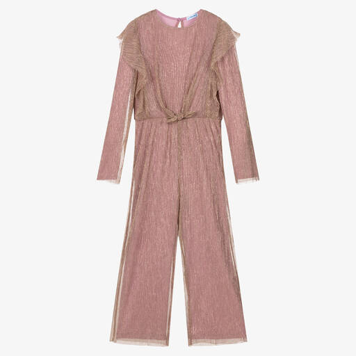 Mayoral-Girls Pink & Gold Shimmery Jumpsuit | Childrensalon Outlet