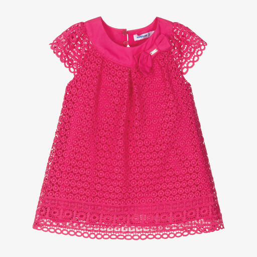 Mayoral-Girls Pink Guipure Lace Dress | Childrensalon Outlet