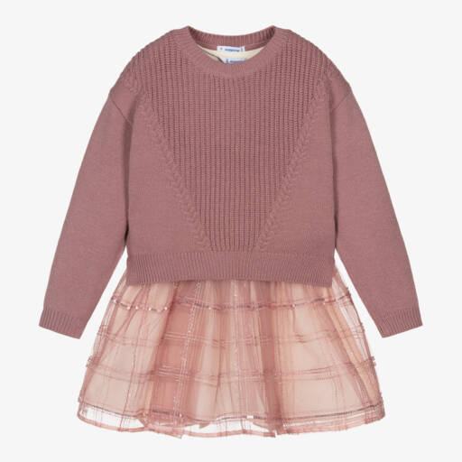 Mayoral-Girls Pink Knit Dress Ensemble | Childrensalon Outlet