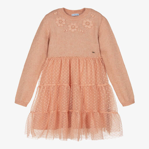Mayoral-Girls Pink Knit & Tulle Dress | Childrensalon Outlet