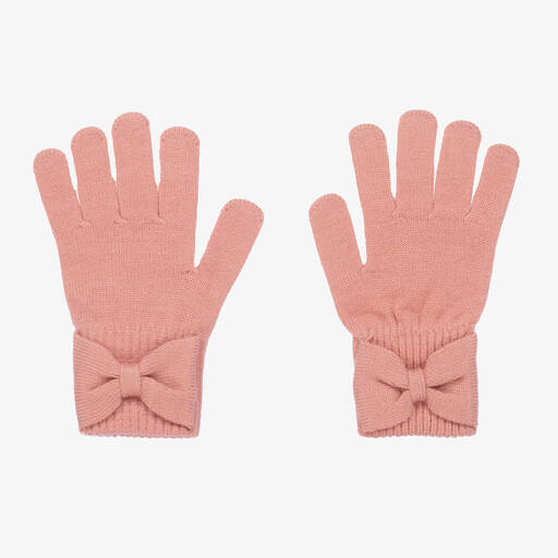 Mayoral-Girls Pink Knitted Bow Gloves  | Childrensalon Outlet