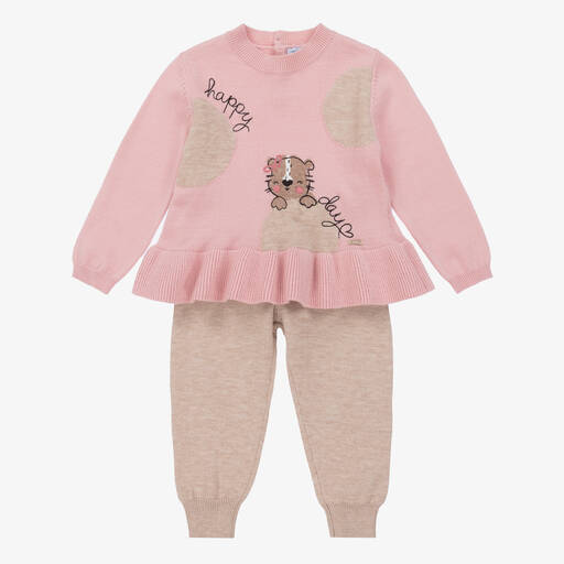 Mayoral-Girls Pink Knitted Cat Trouser Set | Childrensalon Outlet
