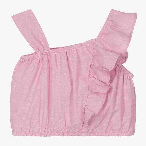 Mayoral-Girls Pink Linen & Cotton Blouse | Childrensalon Outlet