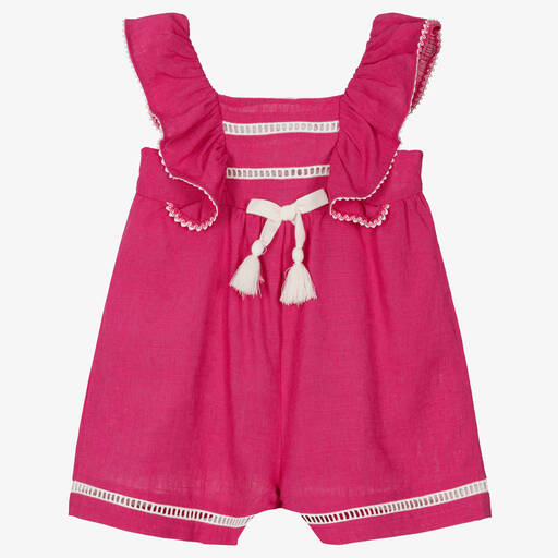 Mayoral-Girls Pink Linen Playsuit | Childrensalon Outlet