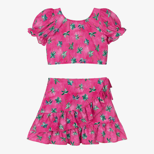 Mayoral-Girls Pink Palm Tree Skirt Set | Childrensalon Outlet