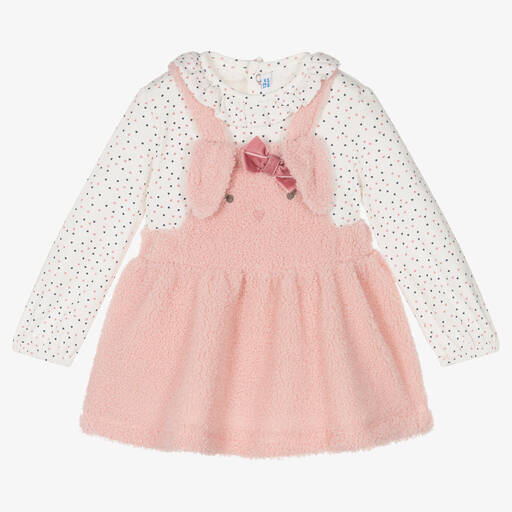 Mayoral-Girls Pink Pinafore Dress Set | Childrensalon Outlet