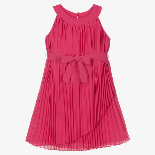 Mayoral-Girls Pink Pleated Chiffon Dress | Childrensalon Outlet