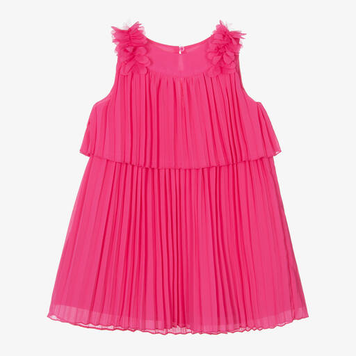 Mayoral-Girls Pink Pleated Chiffon Dress | Childrensalon Outlet