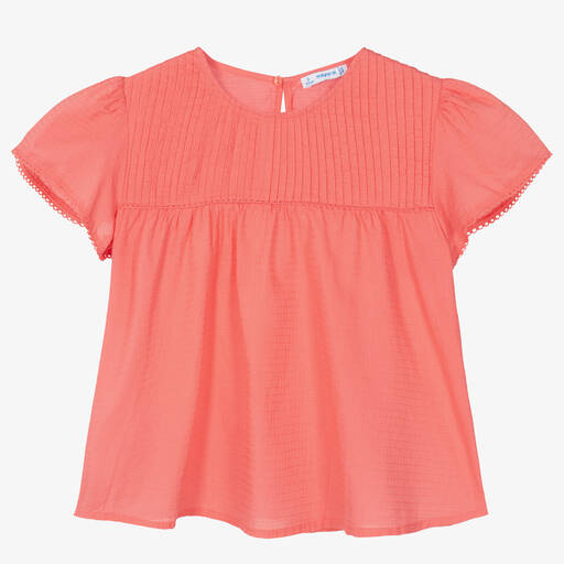 Mayoral-Girls Pink Pleated Cotton Blouse | Childrensalon Outlet