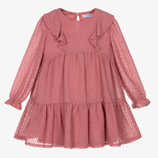 Mayoral-Girls Pink Plumeti Chiffon Dress | Childrensalon Outlet