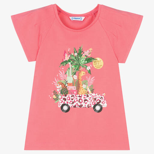 Mayoral-Girls Pink Safari Print T-Shirt | Childrensalon Outlet
