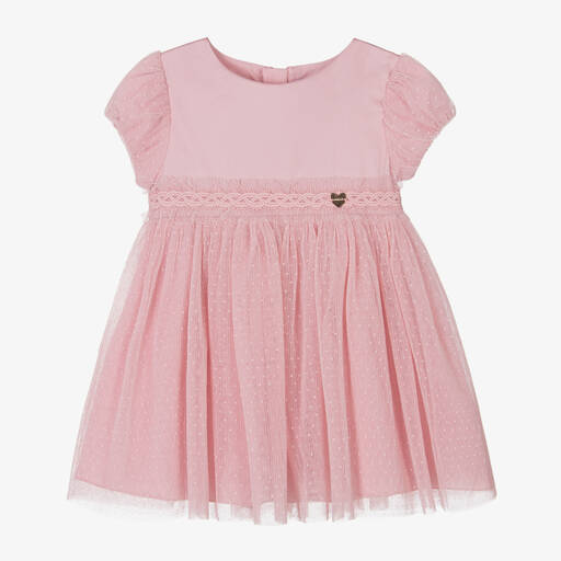 Mayoral-Girls Pink Spotted Tulle Dress | Childrensalon Outlet