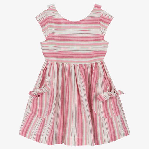 Mayoral-Girls Pink Stripe Linen Dress | Childrensalon Outlet