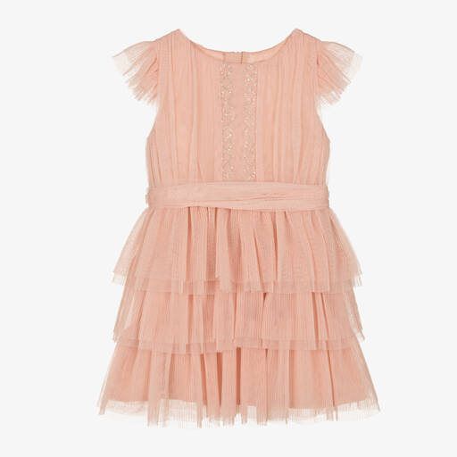 Mayoral-Girls Pink Tulle Plissé Sparkle Dress | Childrensalon Outlet