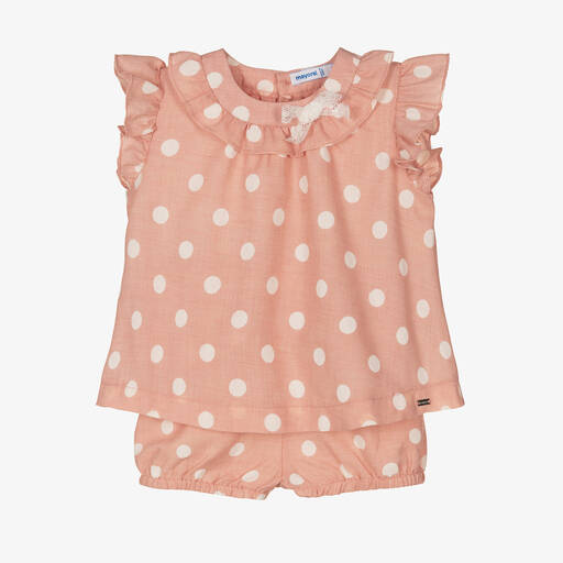 Mayoral-Розовый топ и шорты в белый горошек | Childrensalon Outlet