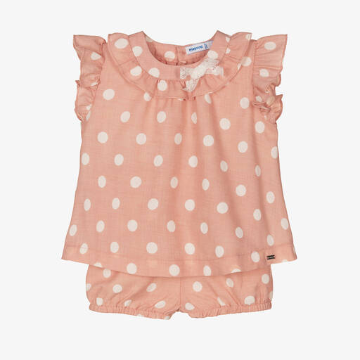 Mayoral-Girls Pink & White Polka Dot Shorts Set | Childrensalon Outlet