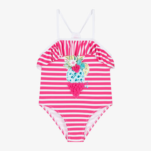 Mayoral-Girls Pink & White Stripe Swimsuit | Childrensalon Outlet