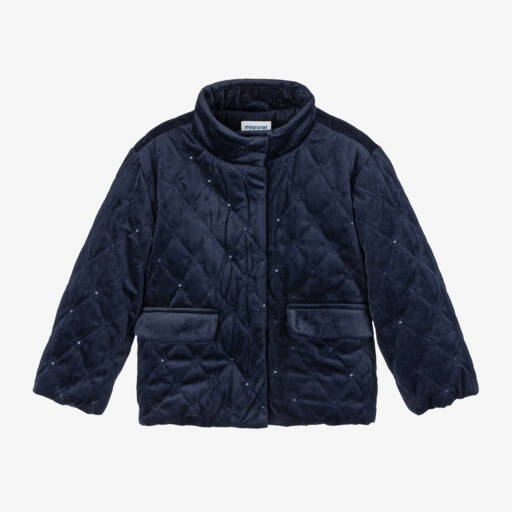 Mayoral-Girls Quilted Velvet Blue Coat | Childrensalon Outlet