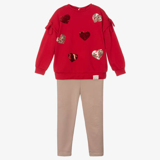 Mayoral-Красный свитер и бежевые легинсы | Childrensalon Outlet