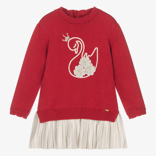 Mayoral-Robe rouge et beige plissée fille | Childrensalon Outlet