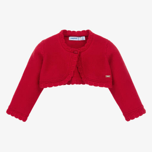 Mayoral-Girls Red Cotton Bolero Cardigan | Childrensalon Outlet