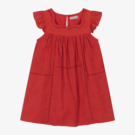 Mayoral-Girls Red Cotton Embroidered Dress | Childrensalon Outlet