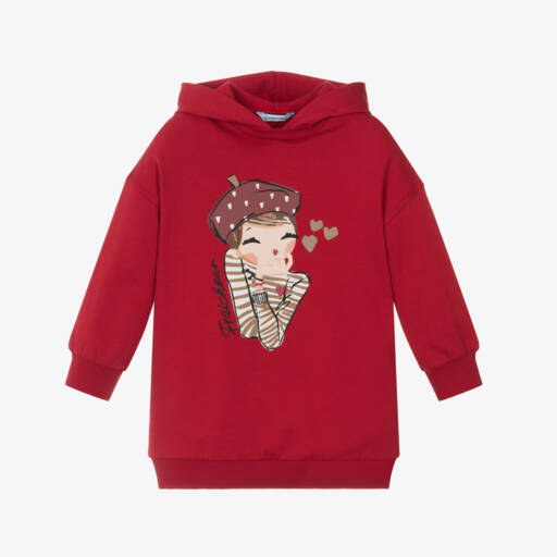 Mayoral-Платье-худи из красного хлопка для девочек | Childrensalon Outlet