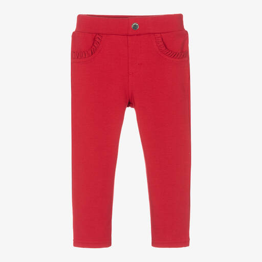 Mayoral-Girls Red Cotton Jersey Trousers | Childrensalon Outlet