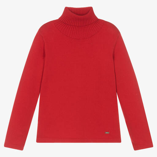 Mayoral-Girls Red Cotton Knit Roll Neck Sweater | Childrensalon Outlet