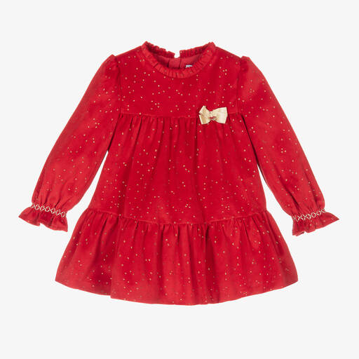 Mayoral-Girls Red & Gold Dot Velvet Dress | Childrensalon Outlet